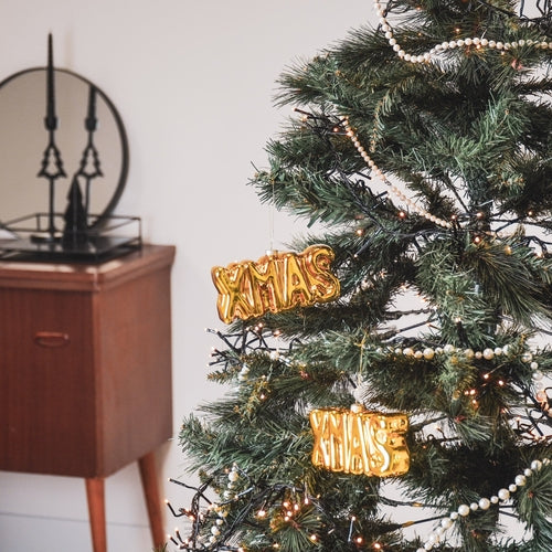 Ornament Xmas Hanger XMAS -Gold - Glass - 4,5x3,5x7,5cm