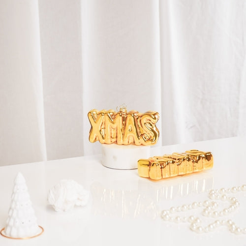 Ornament Xmas Hanger XMAS -Gold - Glass - 4,5x3,5x7,5cm